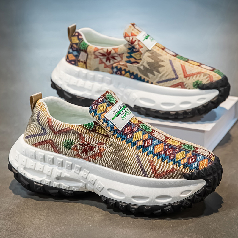 2025 Men's shoes spring breathable embroidered dad shoes thick soles increase the height of lazy people pedals casual sneakers trendy shoes