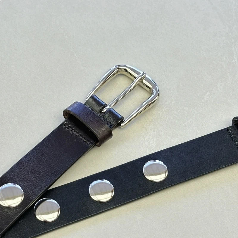 Womens Y2K Punk Style Belt 23cm Wide Black Rivet Waist Belt American Retro Fashion for Jeans and Cargo Pants 251027