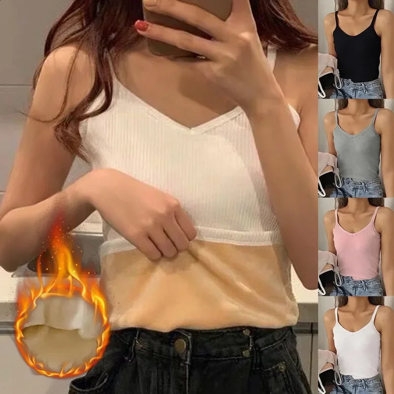 Winter Thermal Underwear Tops Women Velvet Thickened Suspender Bottomed Shirt Slim Warm Sling Vest Sexy Plus Female Undershirt 251027
