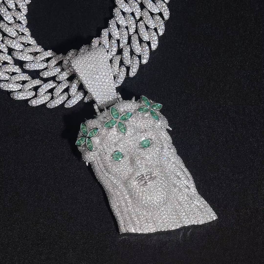 Custom 3D Luxury Jewelry Fine 925 Silver White Gold Iced VVS Moissanite Jesus Pendant with Diamond Tester Charm Pendants