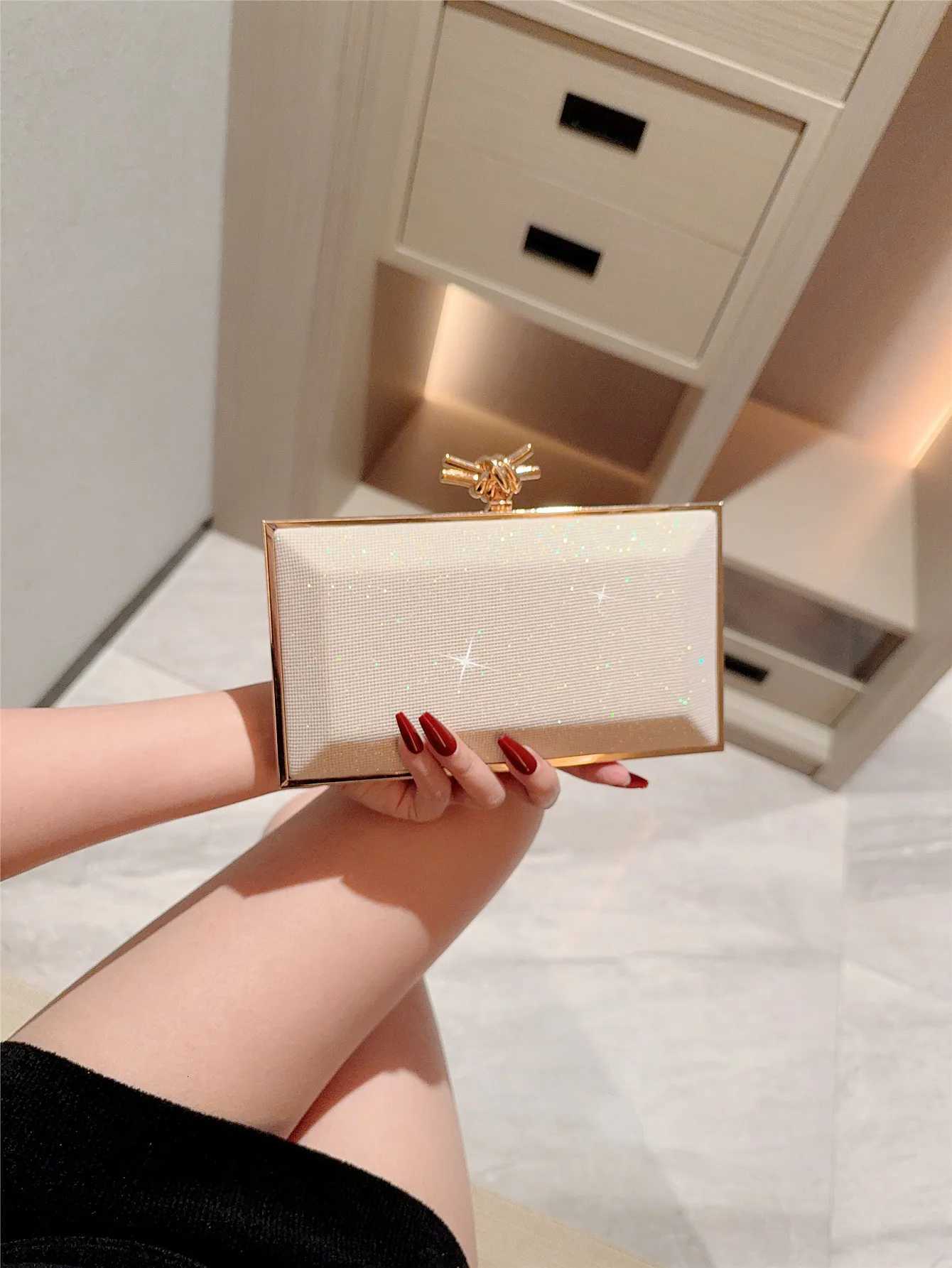 European and American Fashionable Dinner Bag Gold Clutch Bag White Square Box Bag Crossbody Chain Bag Evening Bag H251027