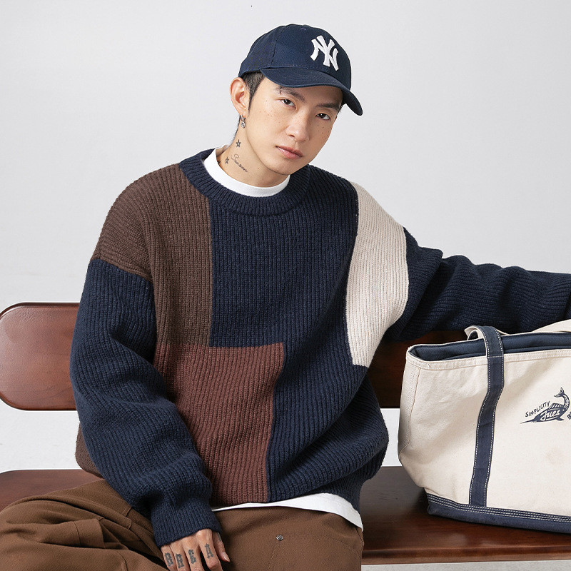 Color Block Patchwork Texture Designer Sweater Ribbed Sweater For Men Luxury Bag And Women New Loose Trendy Brand Thick Knit Sweater For Autumn And Wi