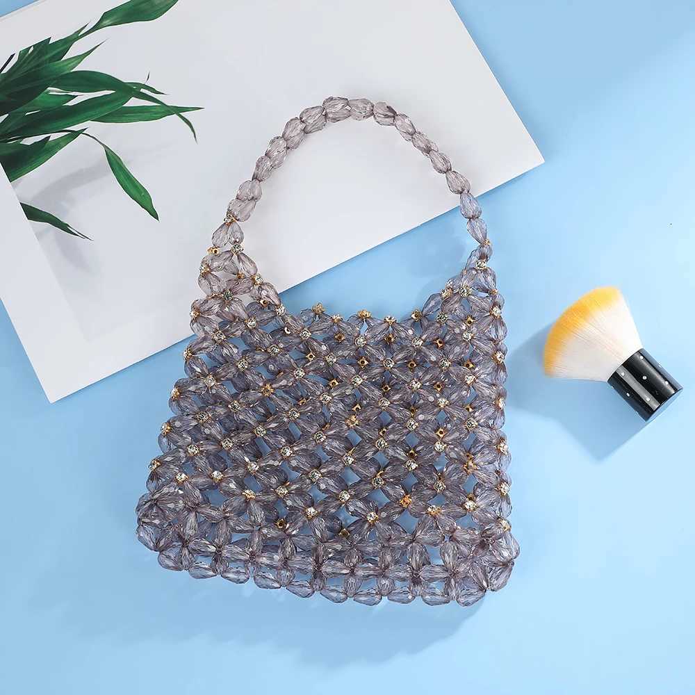Handmade Transparent Pearl Weaving Hollow Tote Bag for Women Beaded Clutch Evening Party Bag Crystal Fashion Beads Mini Bag H251027