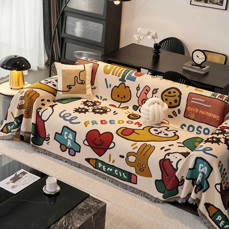 Cartoon Sofa Cover Reversible Stretchable NonSlip Slipcover for LShaped 2 3 4 Seater Couch C251028
