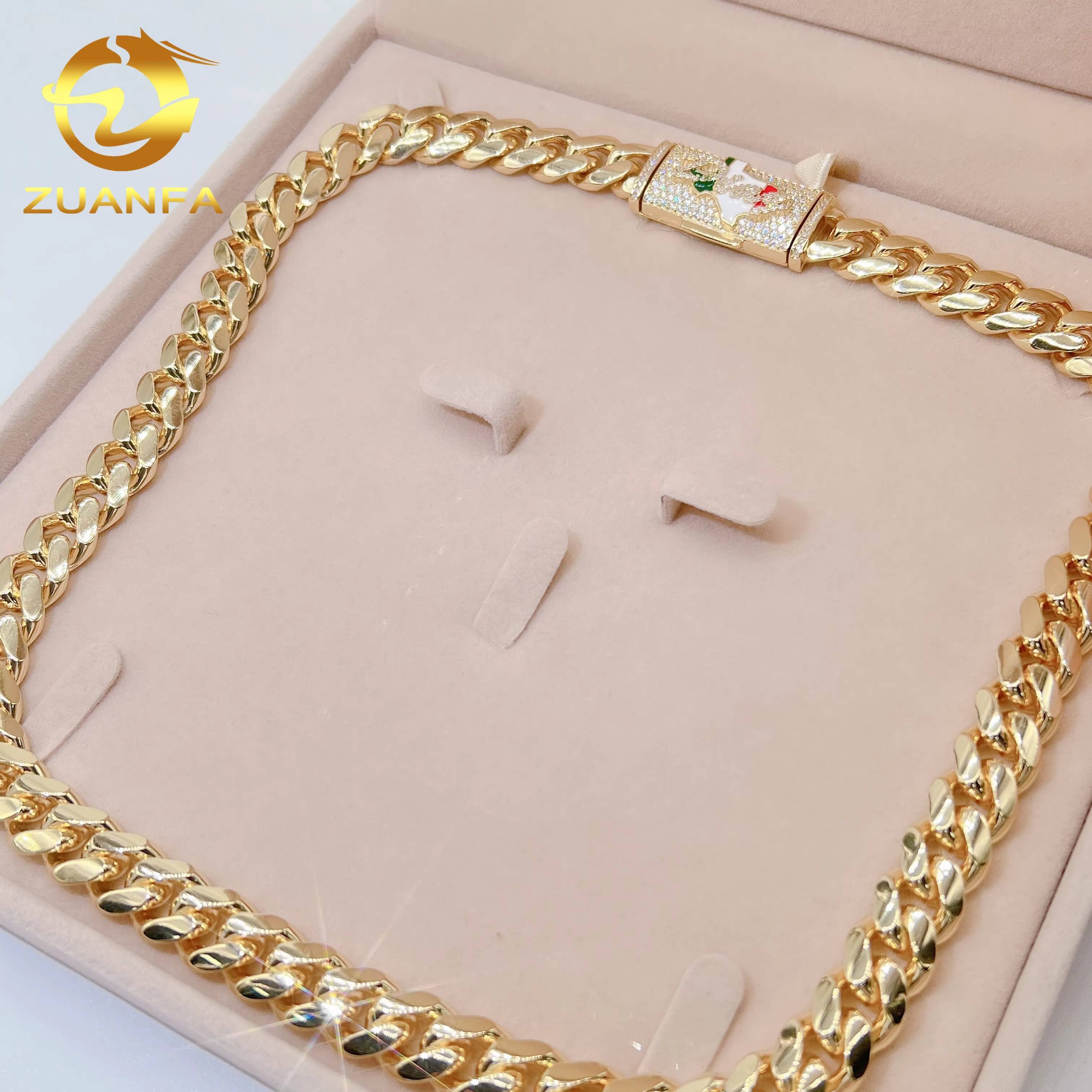 18k Gold Plated Vvs Moissanite Clasp Luxury 925 Sterling Silver Hip Hop Diamond Cuban Link Plain Chain