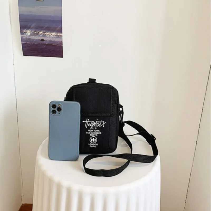 Casual Pocket Mobile Phone Messenger Bags Student Hip Hop Pouch Crossbody Bag Women Canvas Square Handbag Black PurseW251028