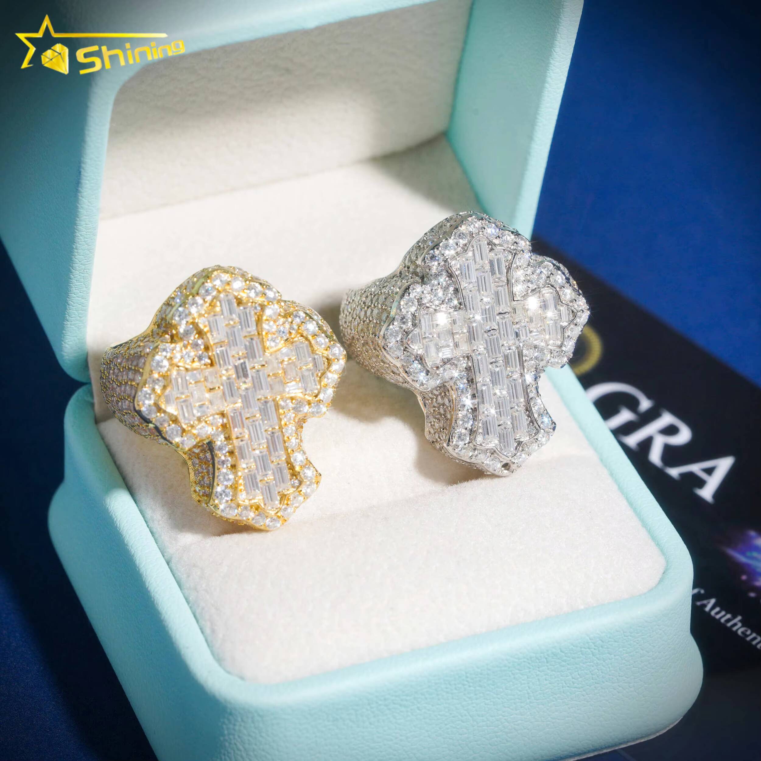 Fashion Jewelry Rings 14k Gold Plated S925 Lab Grown Diamond Engagement Ring for Men Vvs Moissanite Diamond Hip Hop Cross Ring