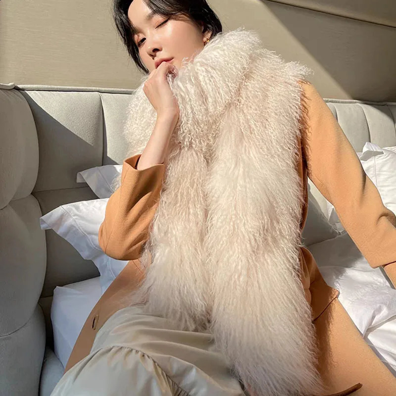 Women Winter Mongolia Fur Scarf Thick Female Fashion Warm Long Genuine Tibet Fur Scarves Fluffy Scarfs 251023