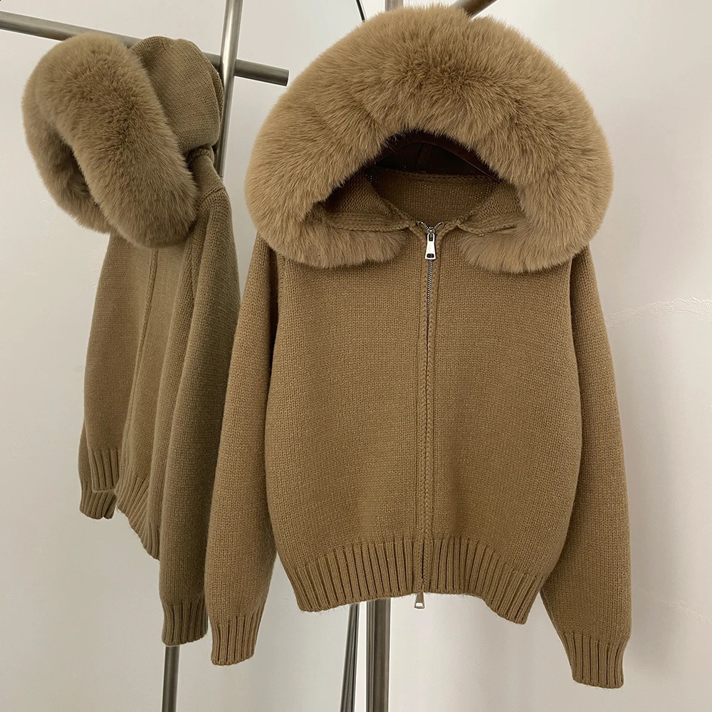 OFTBUY Hooded Oversized Cardigan Women 2025 Autumn Faux Fur Sweater Female Solid Fur Knitting Coat Fashion Loose Knitwear 251027