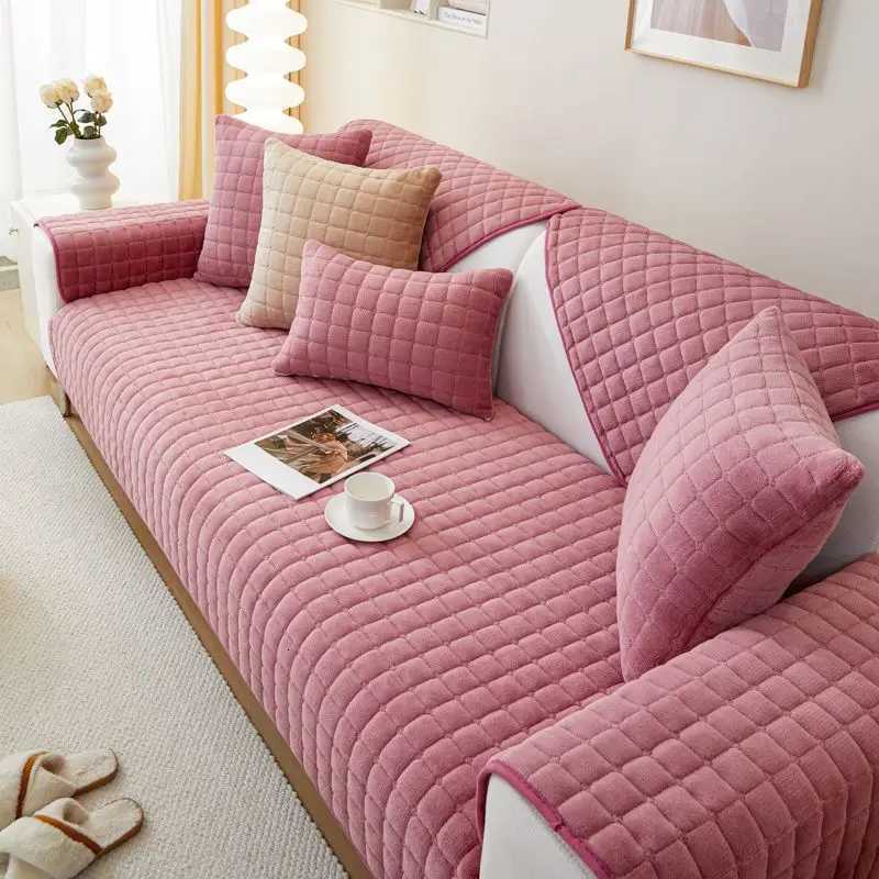 Plush Plaid Sofa Cushion NonSlip Thickened Universal Living Room Sofa Cover Thickened Warm Sofa Back Cover Armrest Towel C251028