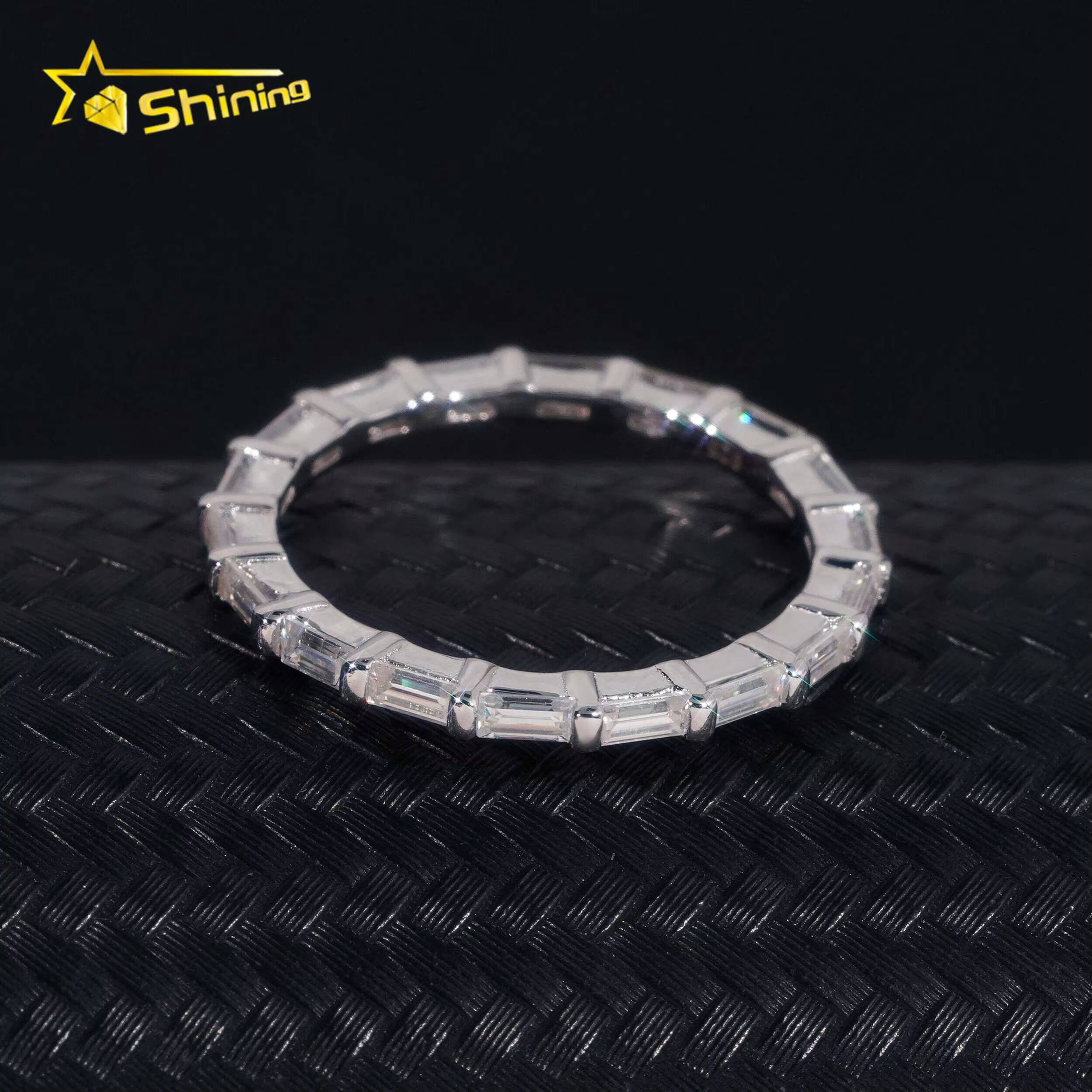 Customized Ring 925 Solid Silver D VVS Baguette Moissanite Wedding Ring Band High Quality Women Fashion Jewelry Rings