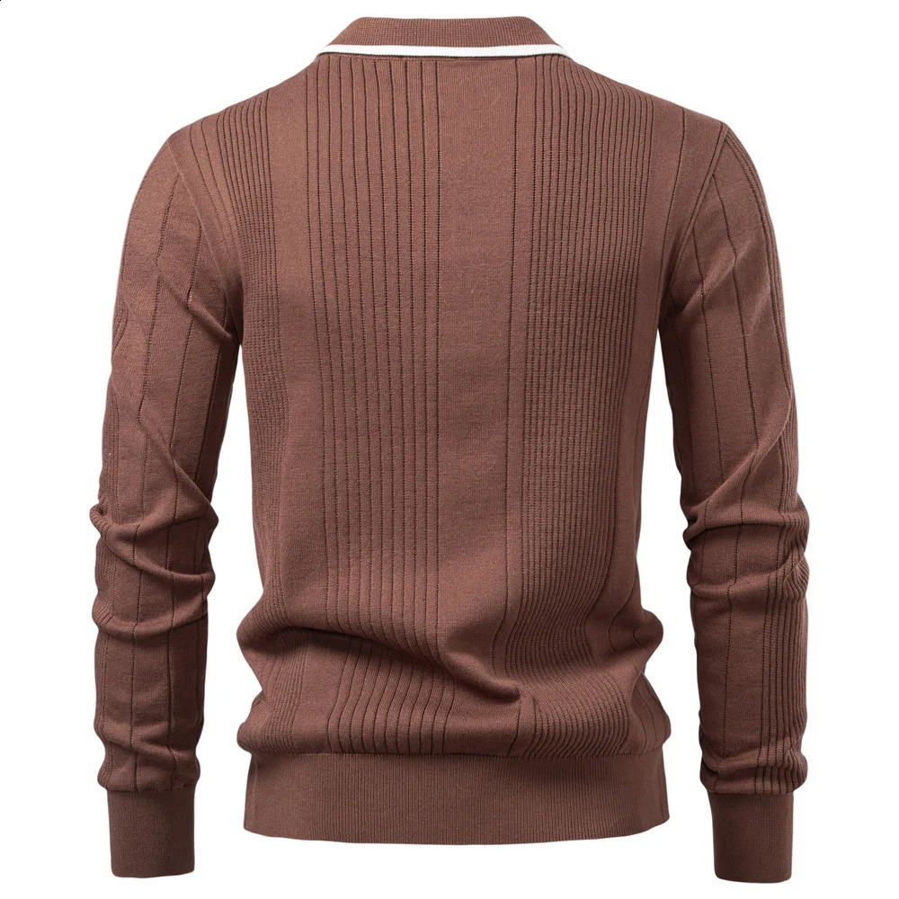 Button Down Polo Shirt Men Solid Color Stripe Long Sleeve Fall Winter Warm Touch Business Casual Mens Polo Shirts 251020
