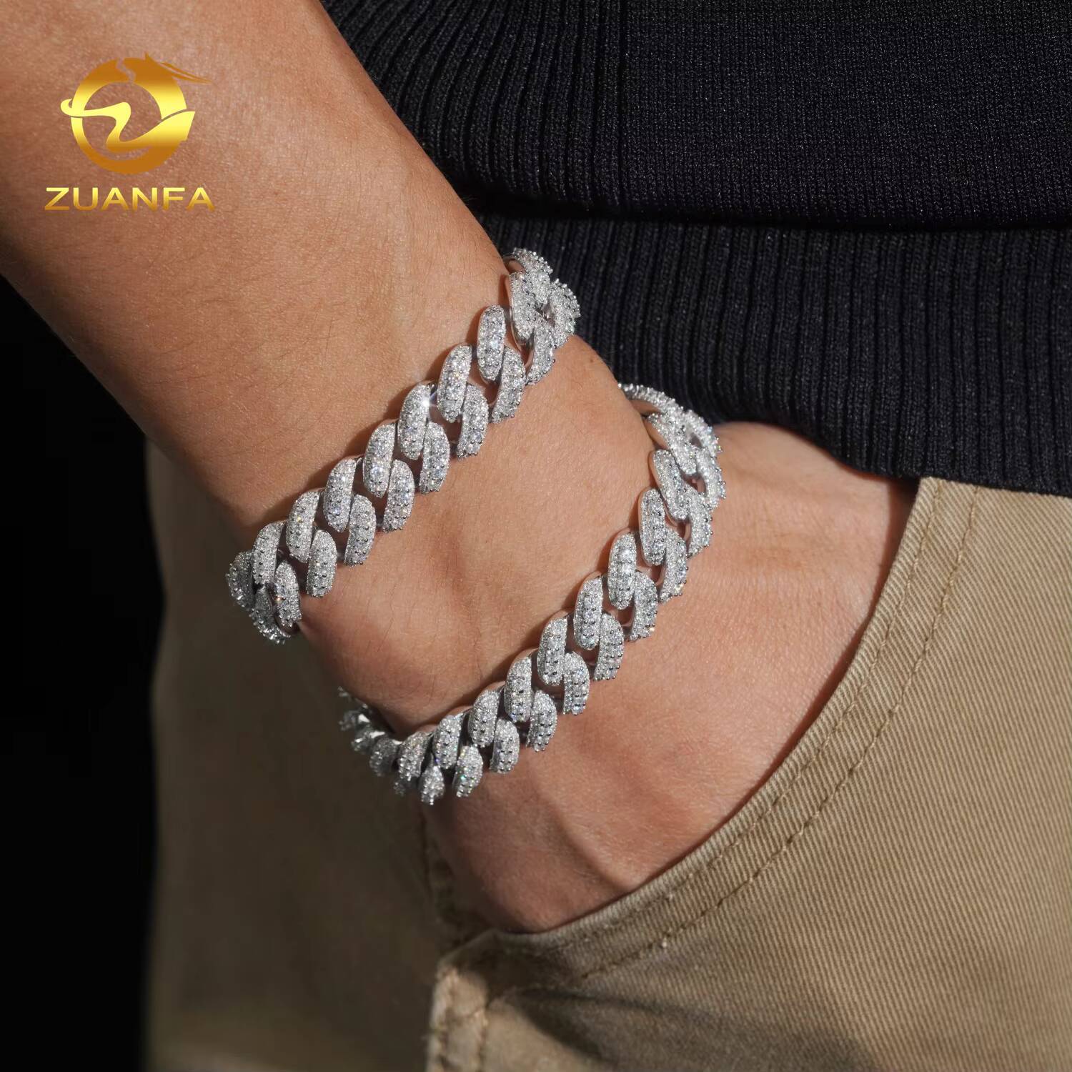 Rapper Jewelry 13mm Moissanite Cuban Link Bracelet 925 Silver Hip Hop Jewelry Iced Out Men Moissanite Bracelet