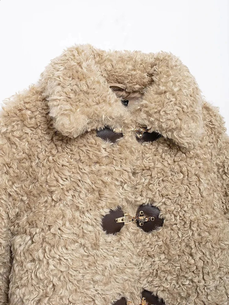 Womens Fashion Street Style Solid Color Long Sleeve Lapel Single Breasted Jacket Winter Padded Warm Teddy Jacket 251020