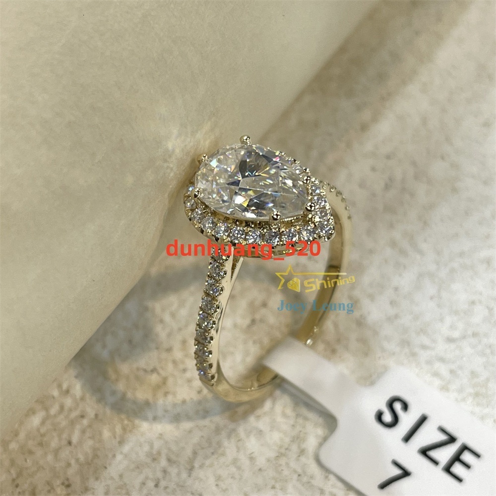 Women Jewelry Trendy Style Wedding Ring Pear Cut Halo 2CT S92510K Solid Gold Moissanite Ring Engagement