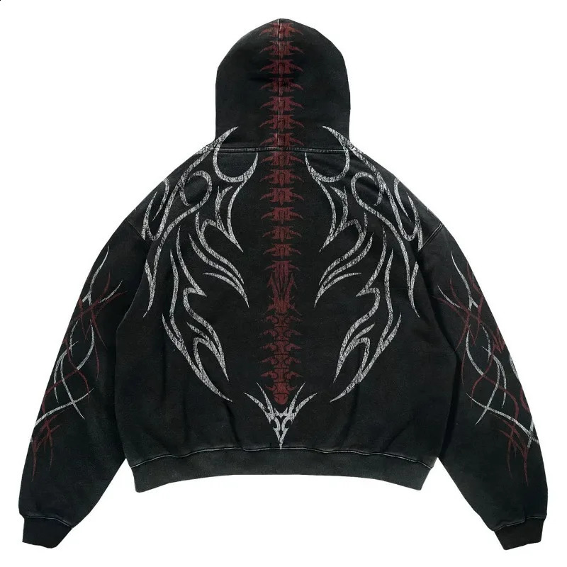 Retro Harajuku Y2K Demon Stripe Fashion Loose Hoodie Men 2025 American Street Hip Hop Casual Oversized Sweatshirt Women 251027