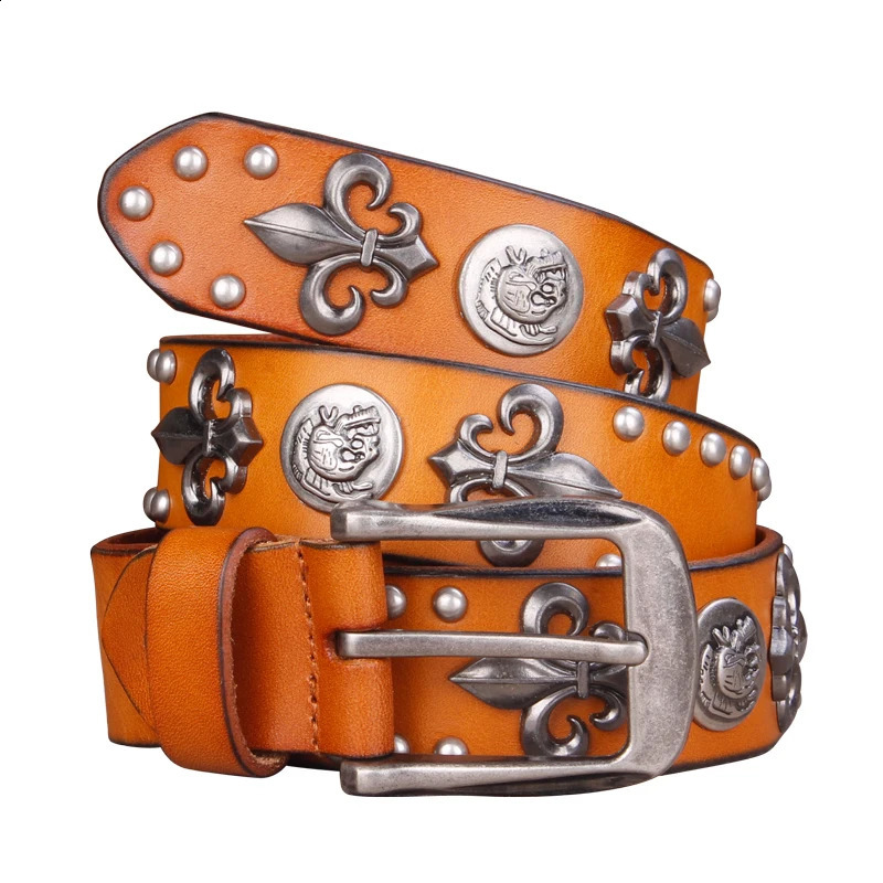 er Metal Rivet Cowboy Belt Top Grain 100 Genuine Leather Cowskin Men Belt Punk Rivet Jeans Belts For Men 251027