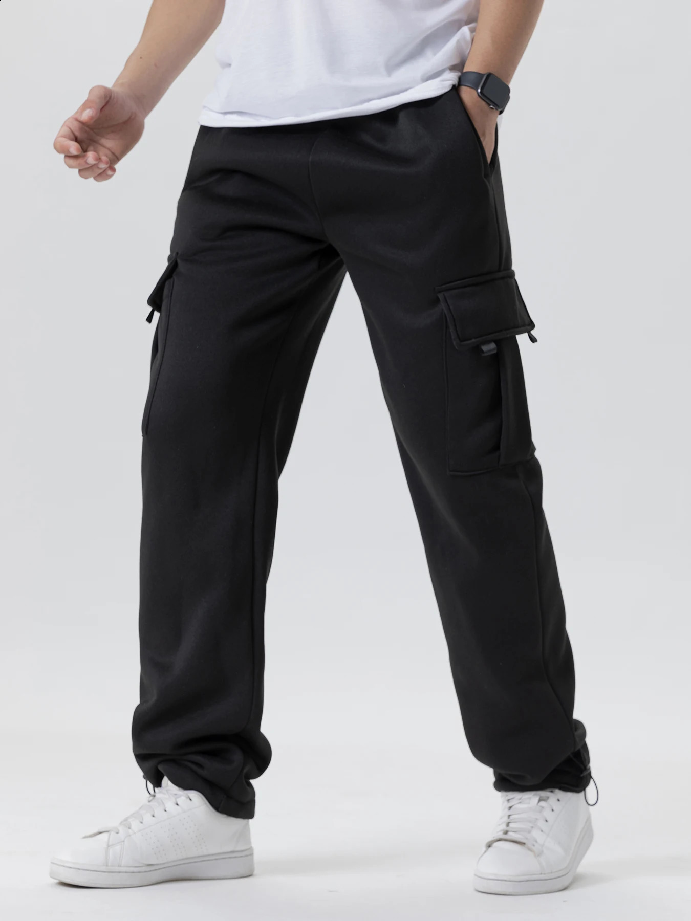 Mens Sweatpants Straight Fit Casual Pants Autumn Winter Men Running Jogger Sports Gym Trousers Solid Color Multipocket 251027