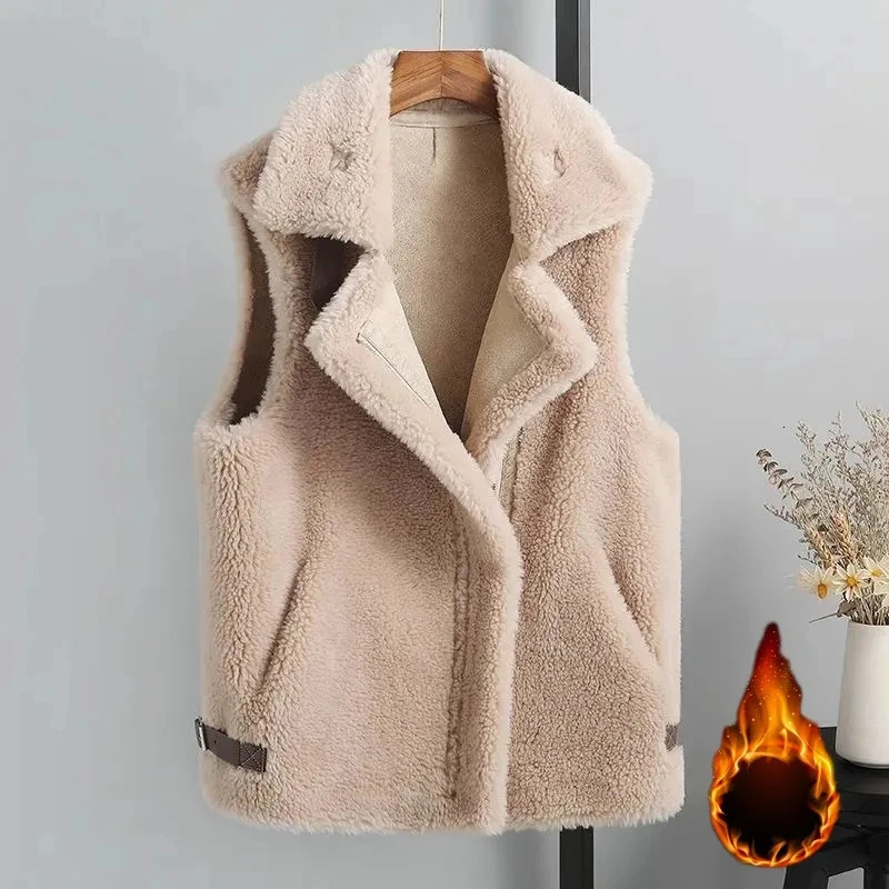 Womens Lambswool Fur One Vests Loose Waistcoat Warm Vest Outside Wear Fashion Autumn Winter 251027