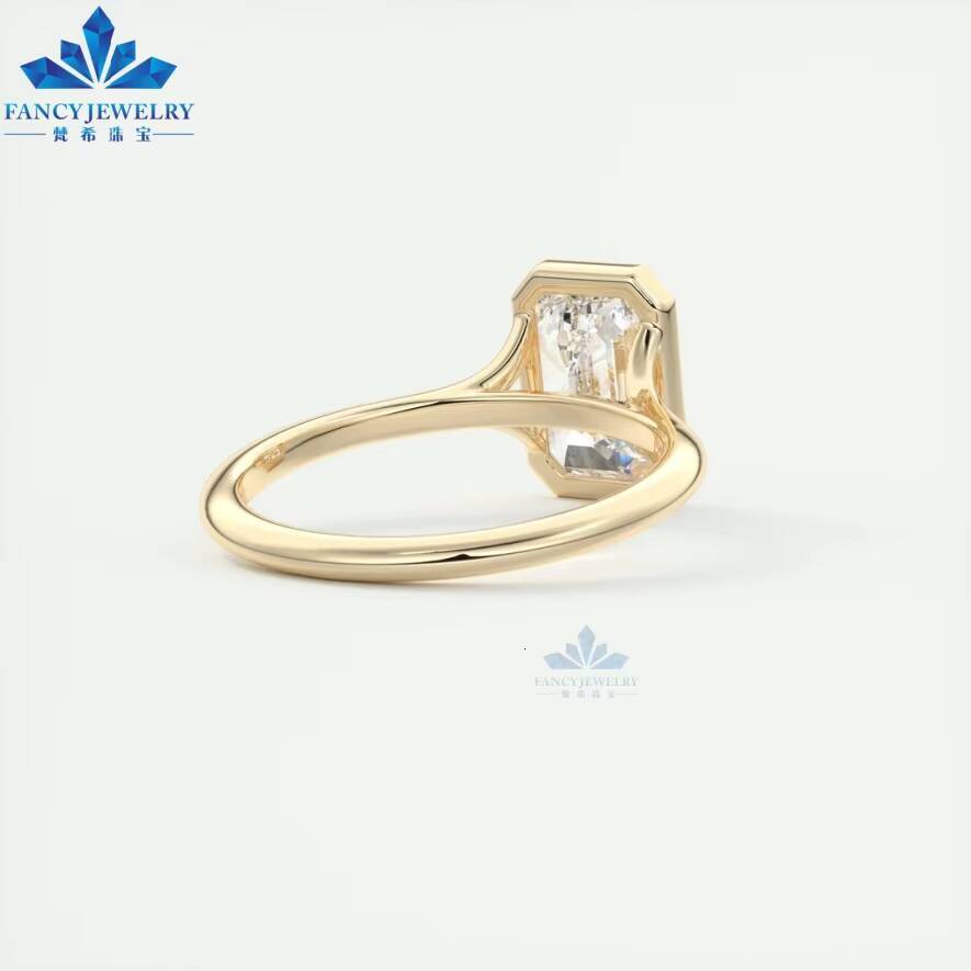 IGI GIA Bezel Set 1CT 2CT 3CT 4CT 5CT Emerald Cut LAB Grown Diamond Wedding Ring 14K Yellow Gold Fine Jewelry Rings for Her