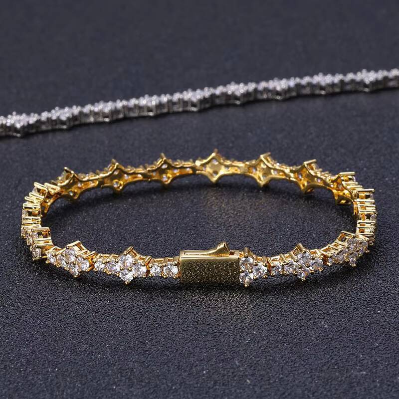 HipHop Mens Womens 925 Sterling Silver VVS Moissanite Diamond Clover Cross Tennis Chain Bracelet Necklace Elegant Bangle