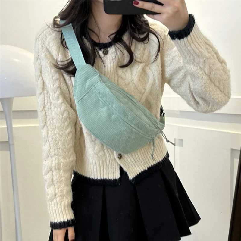Corduroy Women Waist Bag Canvas Student Shoulder Crossbody Chest Bag 2025 Fanny Pack Fashion Phone Banana Female Bum Belt BagsW251028