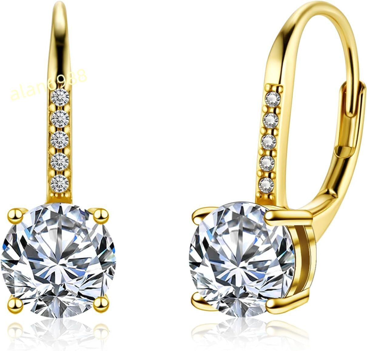 Moissanite Earrings White Gold Plated Soild Sterling Silver Dangle Earrings D Color Brilliant Round Cut VVS1 Moissanite