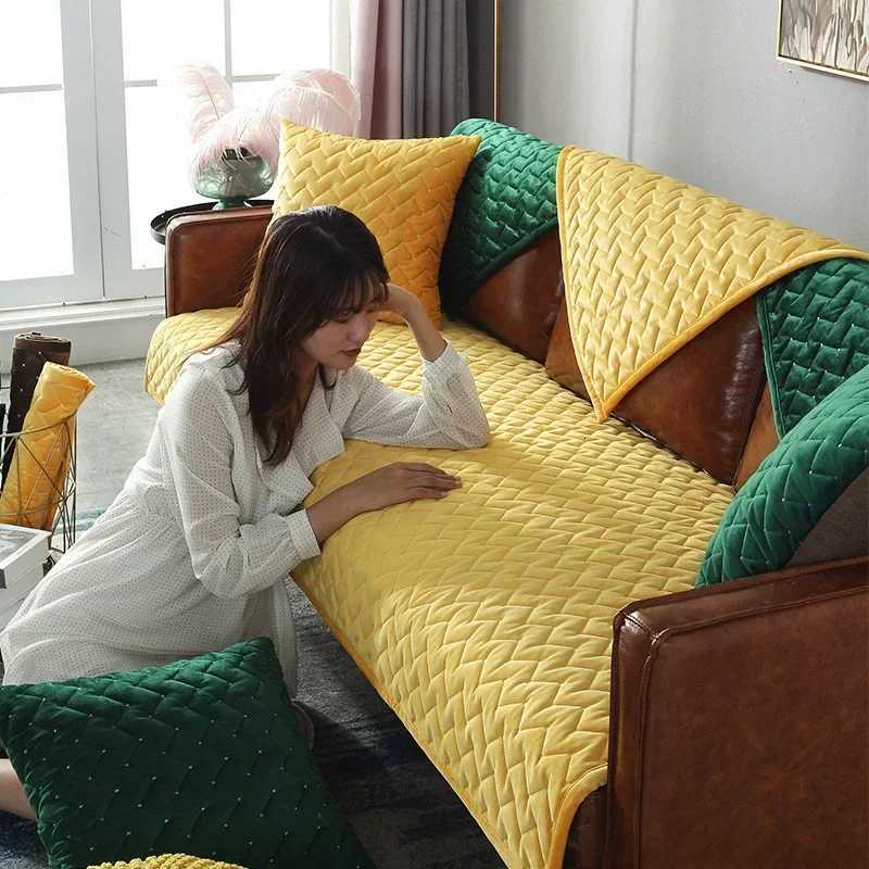 Nordic Simple Velvet Solid Color Sofa Cushion Winter NonSlip Sofa Cover Cushion for All Seasons C251028