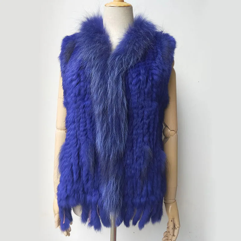Natural Real Rabbit Fur Knitted Vest With Tassel Genuine Fur Warm Sleeveless Women Fur Gilet With Real Raccoon Fur Trimming 251027