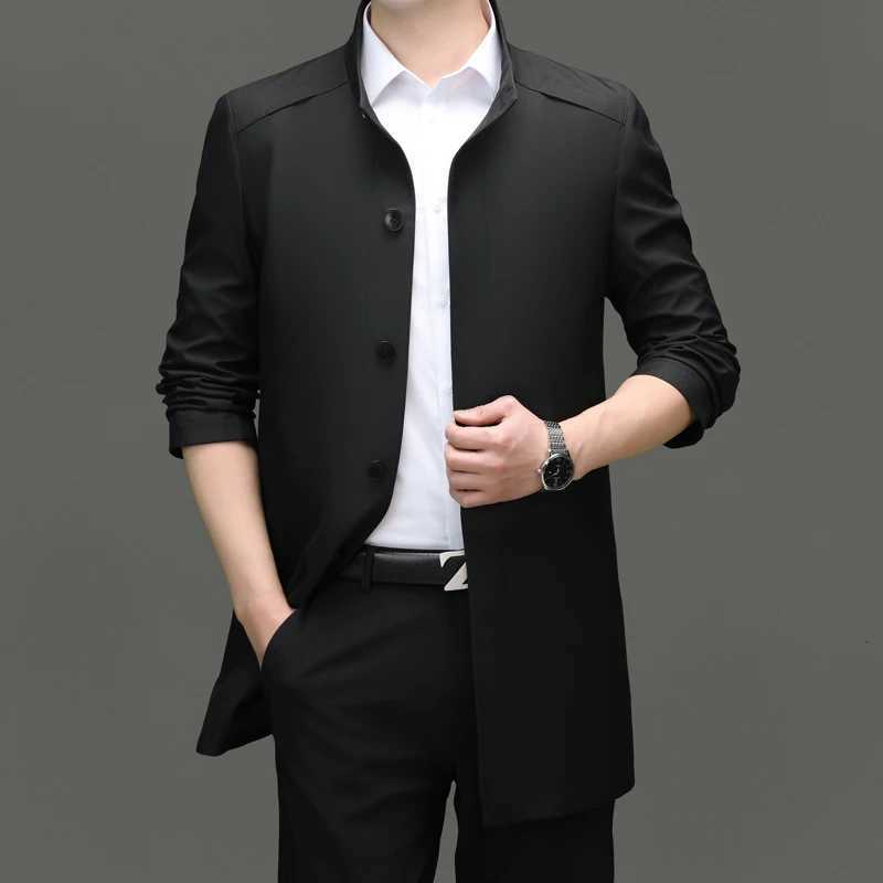 High End Anti Wrinkle Business Casual Fashion Trench Coats Spring Slim Fit Turndown Collar Overcoat Long Jacket Outercoat X2510281