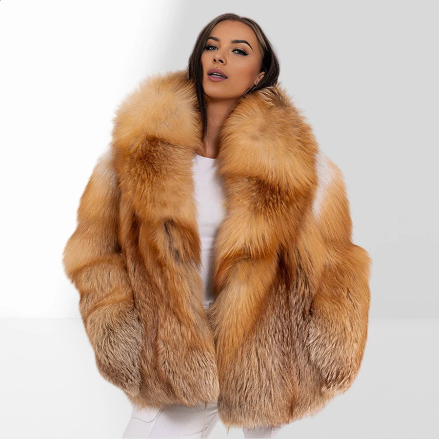 Natural Red Fox Fur Jacket With Big Collar Long Full Skin Fox Fur Coat Furry Jacket Arrival Womens Leather Jacket 251027