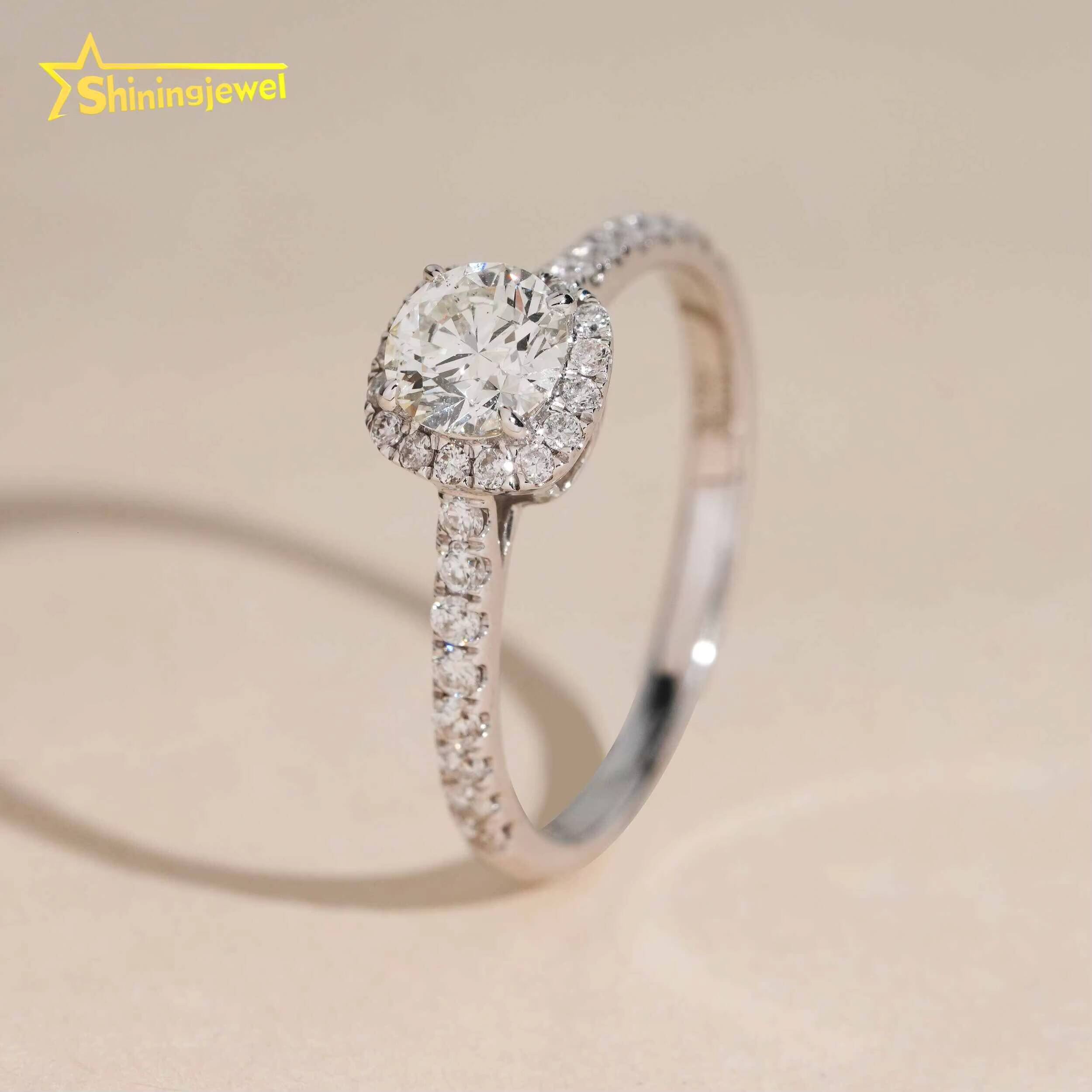 5mm Round Natural Diamond Women Jewelry Wedding Ring 14K Solid White Gold Jewelry Real Diamond Engagement Rings