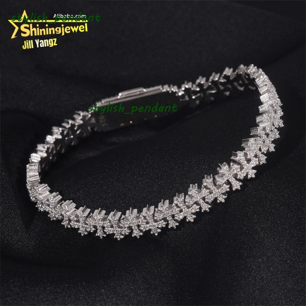 Cross Moissanite Cuban Bracelet Ready Stock Hip Hop Rock Moissanite 925 Silver Religious Jewelry Diamond Cuban Link Chain