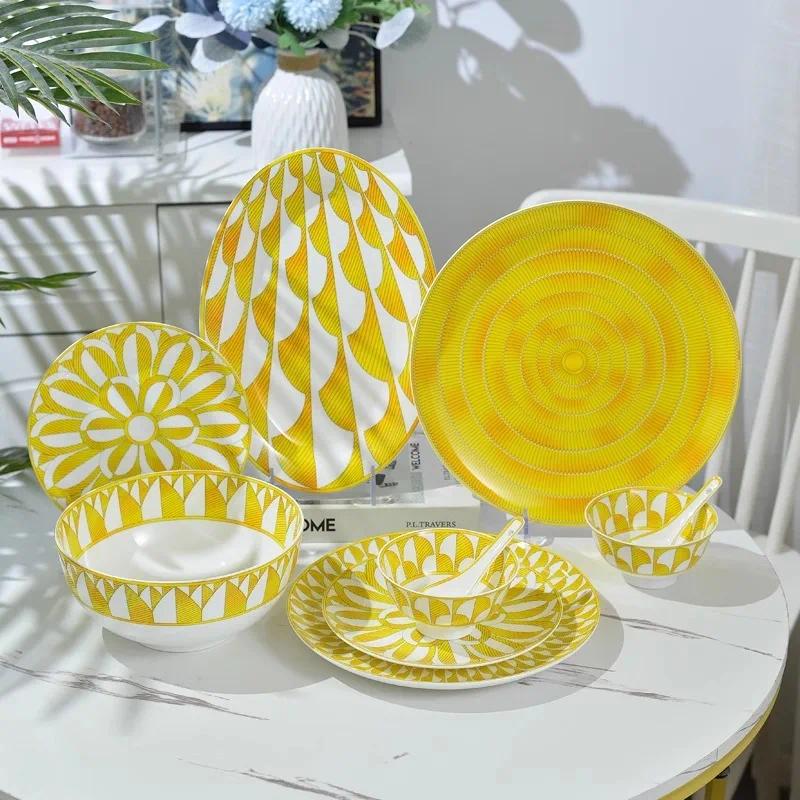 European Sun Series Tableware Bone Porcelain Flat Plate Western Cuisine Plates Home Beef Plate Cup Plate Mark Cup Set