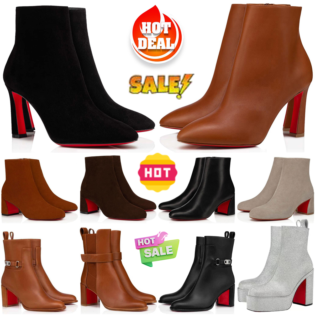 red bottomshoes women boots designer booties heels Bd Over the Knee Suede Brown Black Rivet