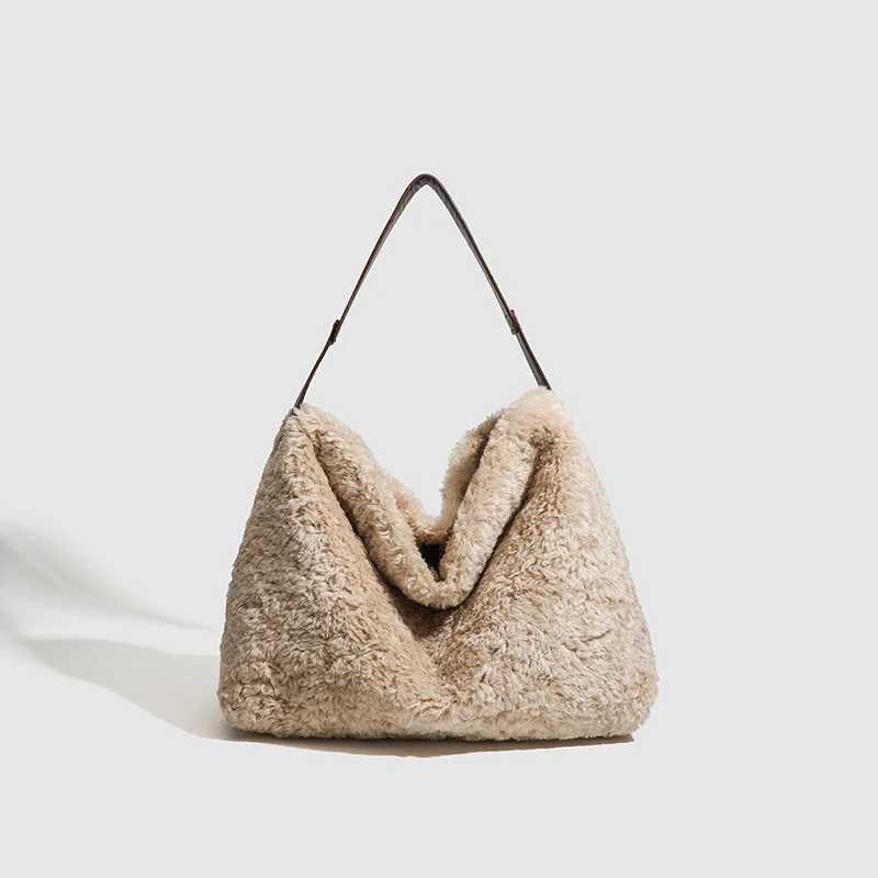 New Fashion Autumn Winter Bags Luxury Womens Soft Plush Shoulder Bag Faux Lamb Wool Handbag Large Commute Work Female Tote BagT251028