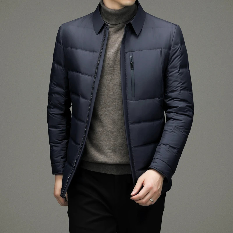 2025 Autumn Winter Down Jacket Men Grey Duck Down Coat Fashion Business Casual Warm Jacket Turn Down Collar Outerwear Men 251027