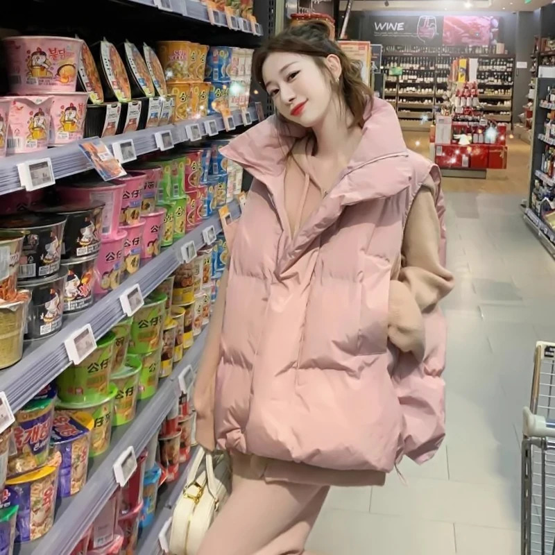 Winter Womens Thick down Cotton Vest High Neck Sleeveless Zip Jacket Warm Casual Padded Waistcoat Student Outerwear 251027