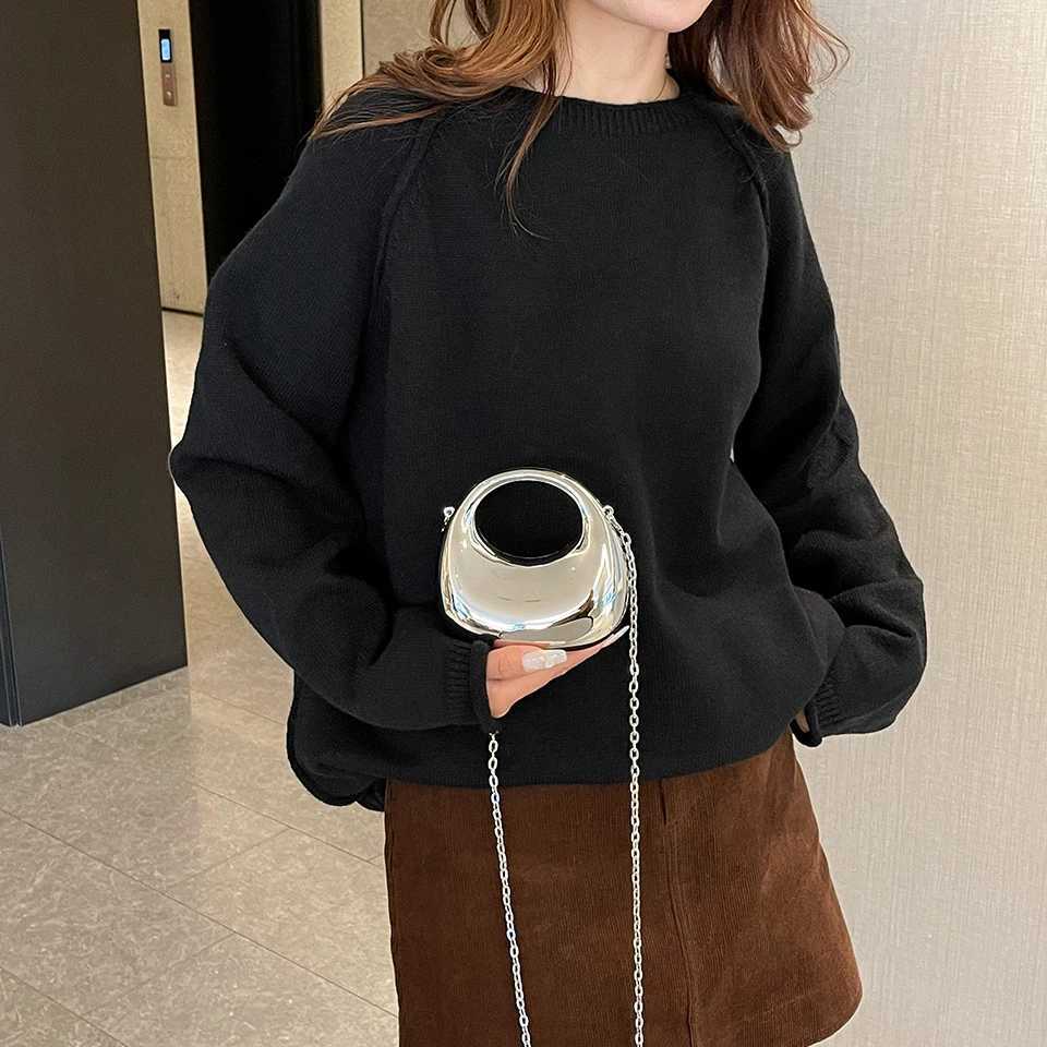 Silver Acrylic Material Crescent Shape Evening Bag Handbag Crossbody Bag for WomenW251028