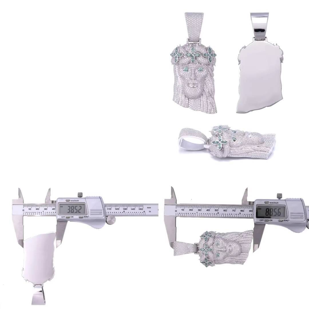 Custom 3D Luxury Jewelry Fine 925 Silver White Gold Iced VVS Moissanite Jesus Pendant with Diamond Tester Charm Pendants