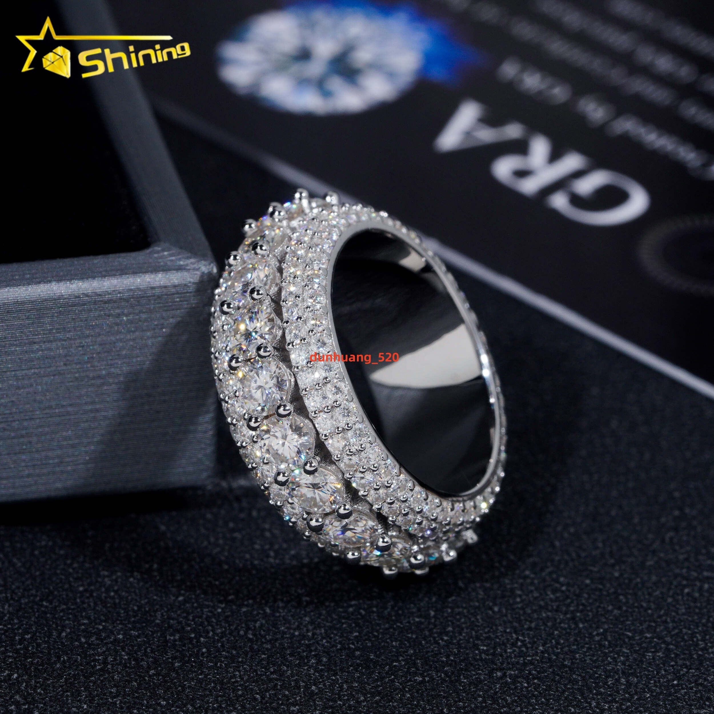 Luxury Rappers Jewelry Gold Plated Solid Inside 925 Sterling Silver Hip Hop Fully Iced Out Moissanite Band Ring