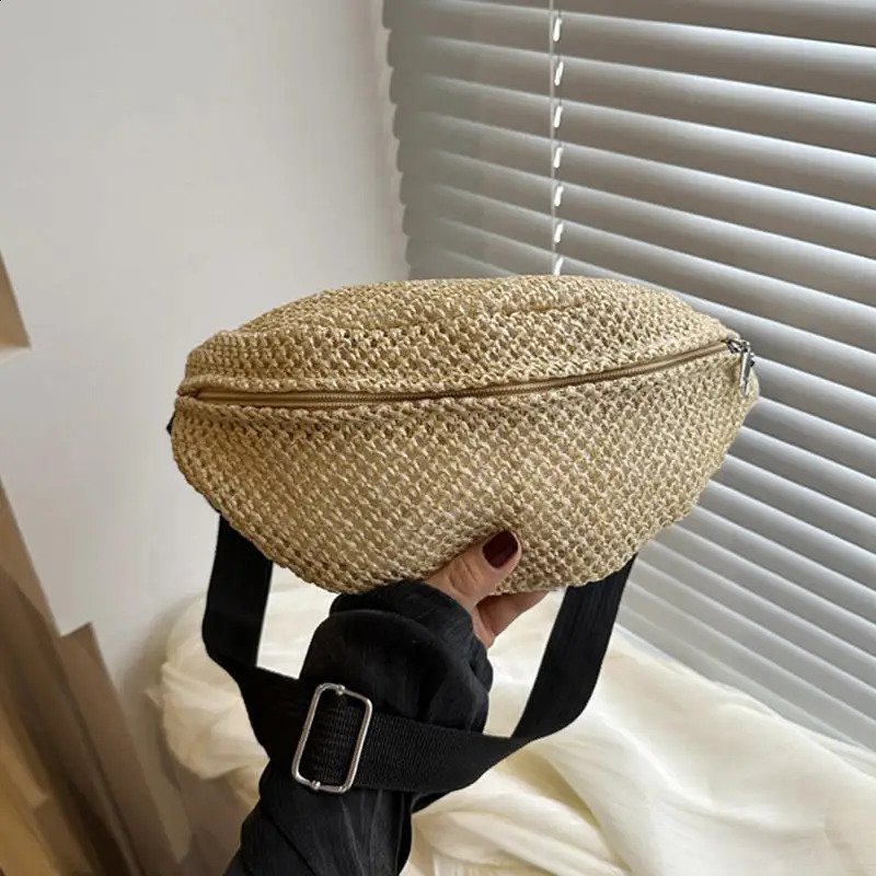 Half Moon Straw Woven Bag Large Capacity Pocket Phone Bag Travel Woven Handbag Phone Holder Antitheft Adjustable Sports Pouch 251023