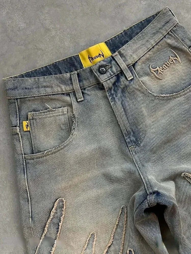 American Fashion Patch Baggy Casual Jeans For Men And Women Y2K High Street Harajuku High Waist Wide Leg Denim Trousers 251027