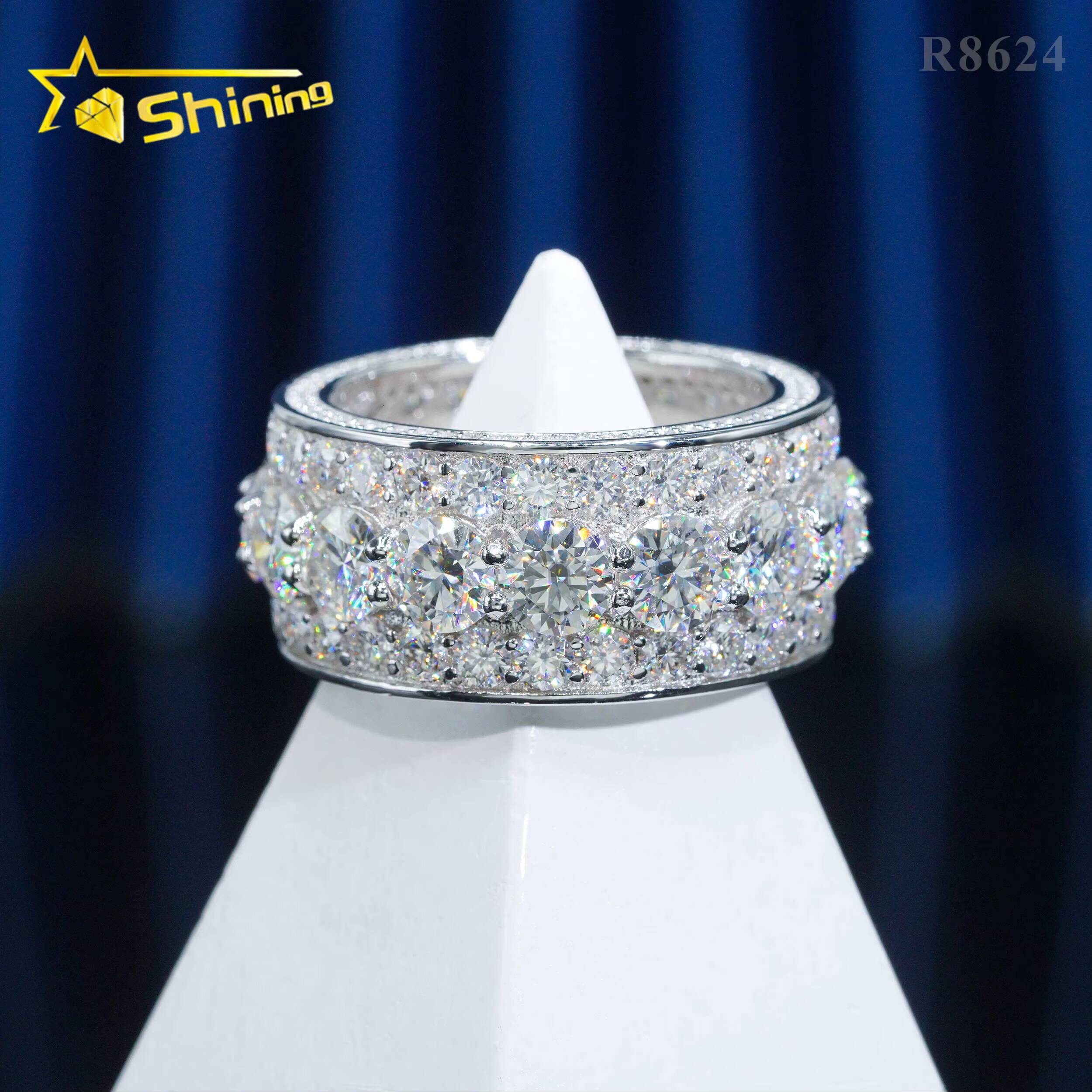 Drop Shipping Pass Diamond Tester 925 Sterling Silver White Gold Plated VVS Diamond Hip Hop Jewelry Diamond Moissanite Men Ring