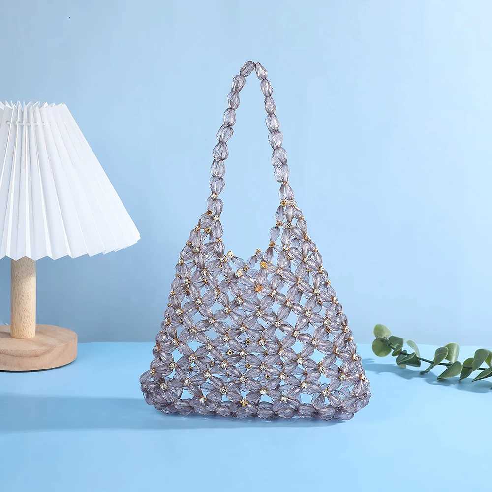 Handmade Transparent Pearl Weaving Hollow Tote Bag for Women Beaded Clutch Evening Party Bag Crystal Fashion Beads Mini Bag H251027
