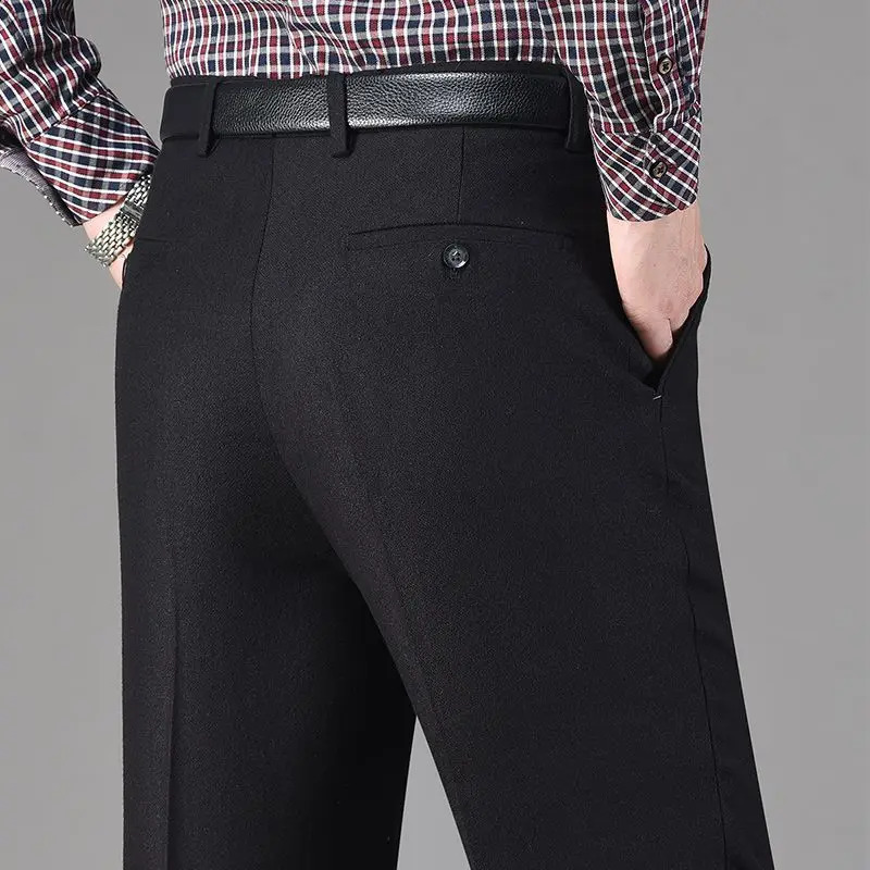 Vintage Autumn Winter Thicken Wool Fleece Suit Pants Men Middle Age High Waist Straight Loose Business Casual Trousers 251027