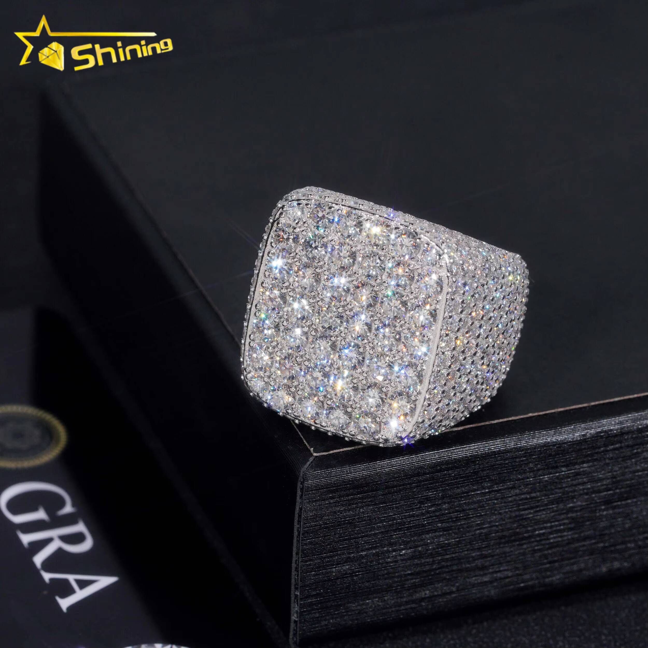 Gold Plated Moissanite Diamond 925 Sterling Silver Hip Hop Ring Iced Out Fully Moissanite Mens Rings Ready to Ship