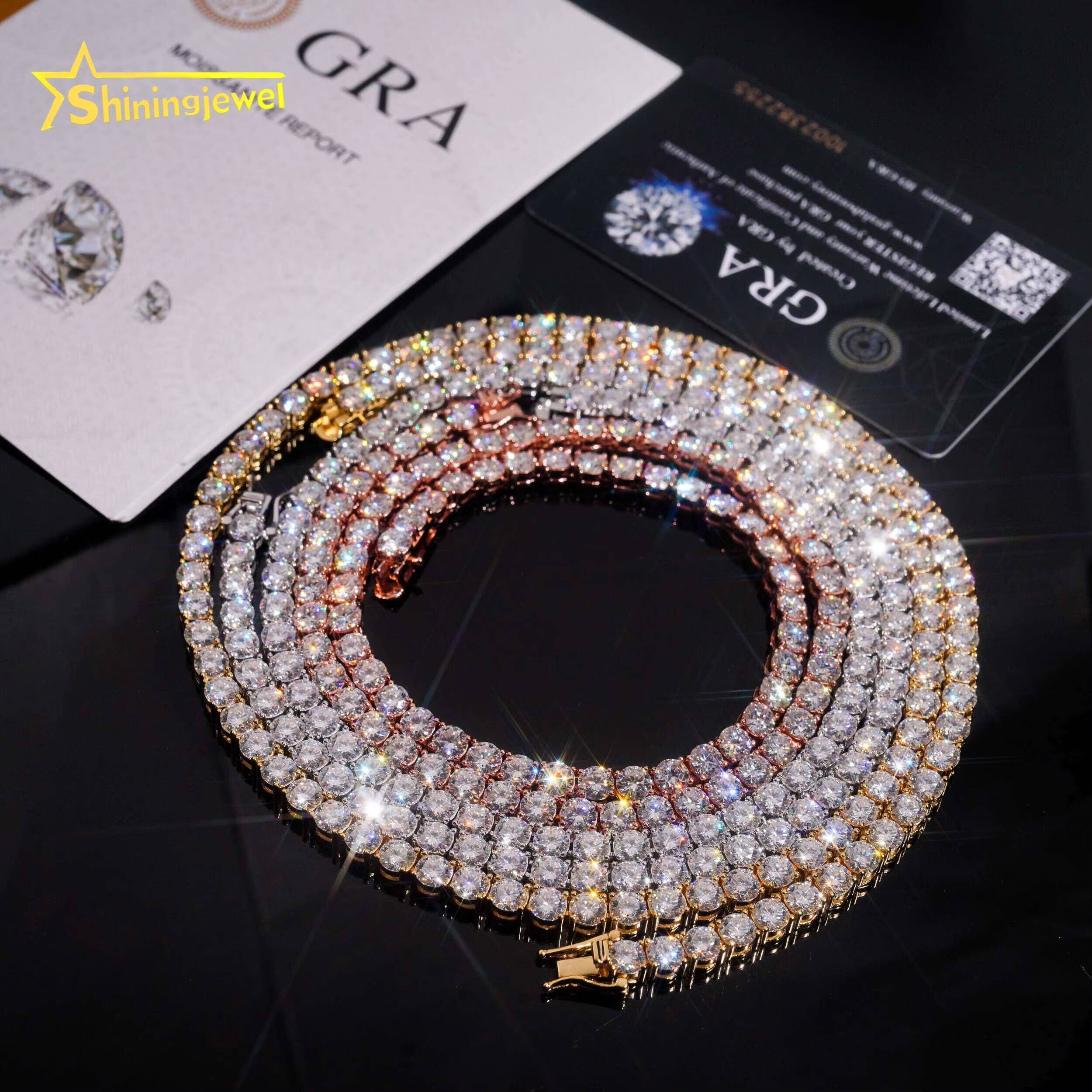 Ready to Ship Cheapest Price VVS Moissanite Pass Diamonds Test Gold Plated Sterling Silver 925 Tennis Chain Iced Out Jewelry