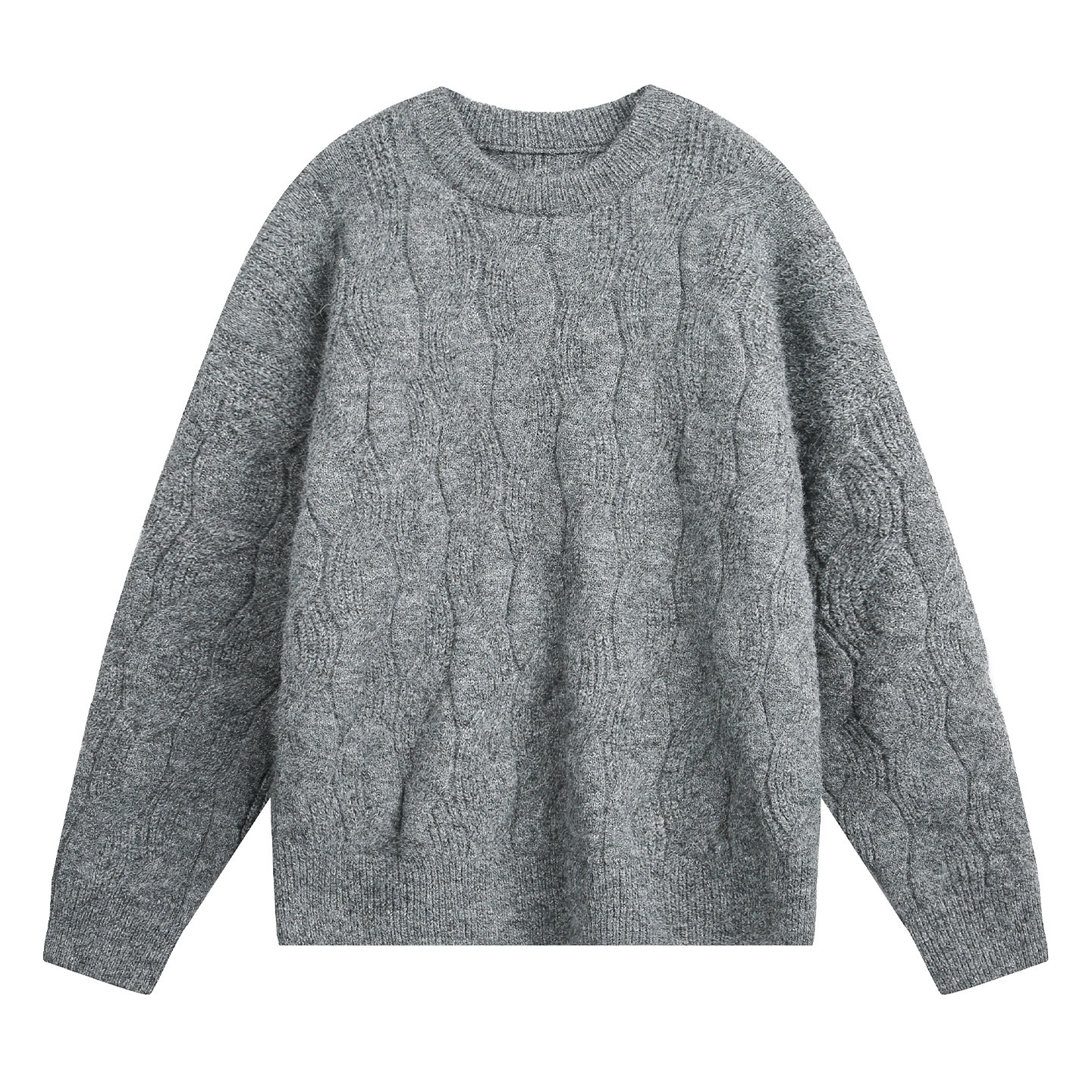 Thickened Mohair Solid Luxury Bag Designer Sweater Color Crew Neck Sweater For Men Autumn And Winter Cable Knit Loose Coat