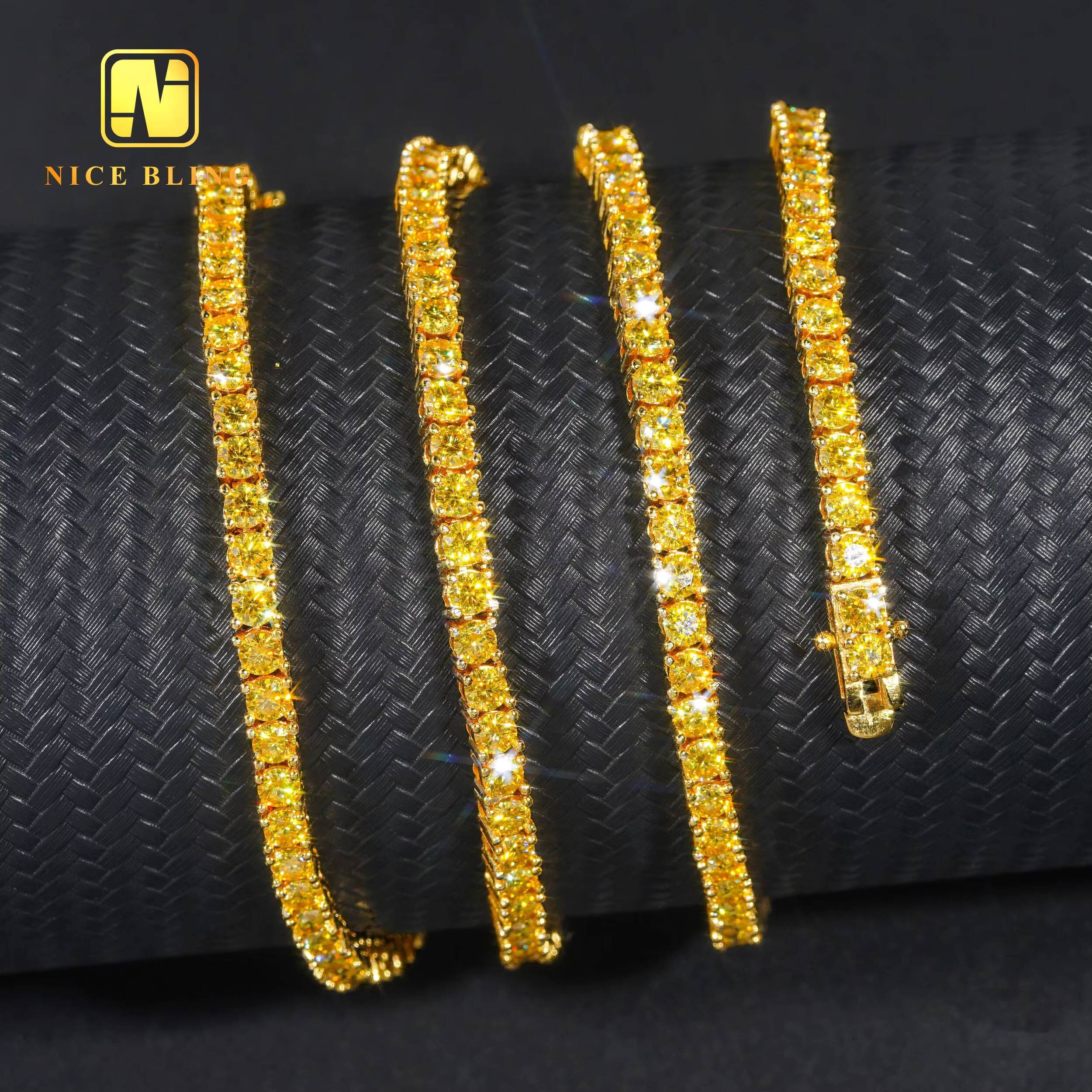 Fashion Hip Hop Tennis Chains 925 Sterling Silver Jewelry 3mm 4mm Gold Color Moissanite Tennis Necklace Braceletts for Men Women